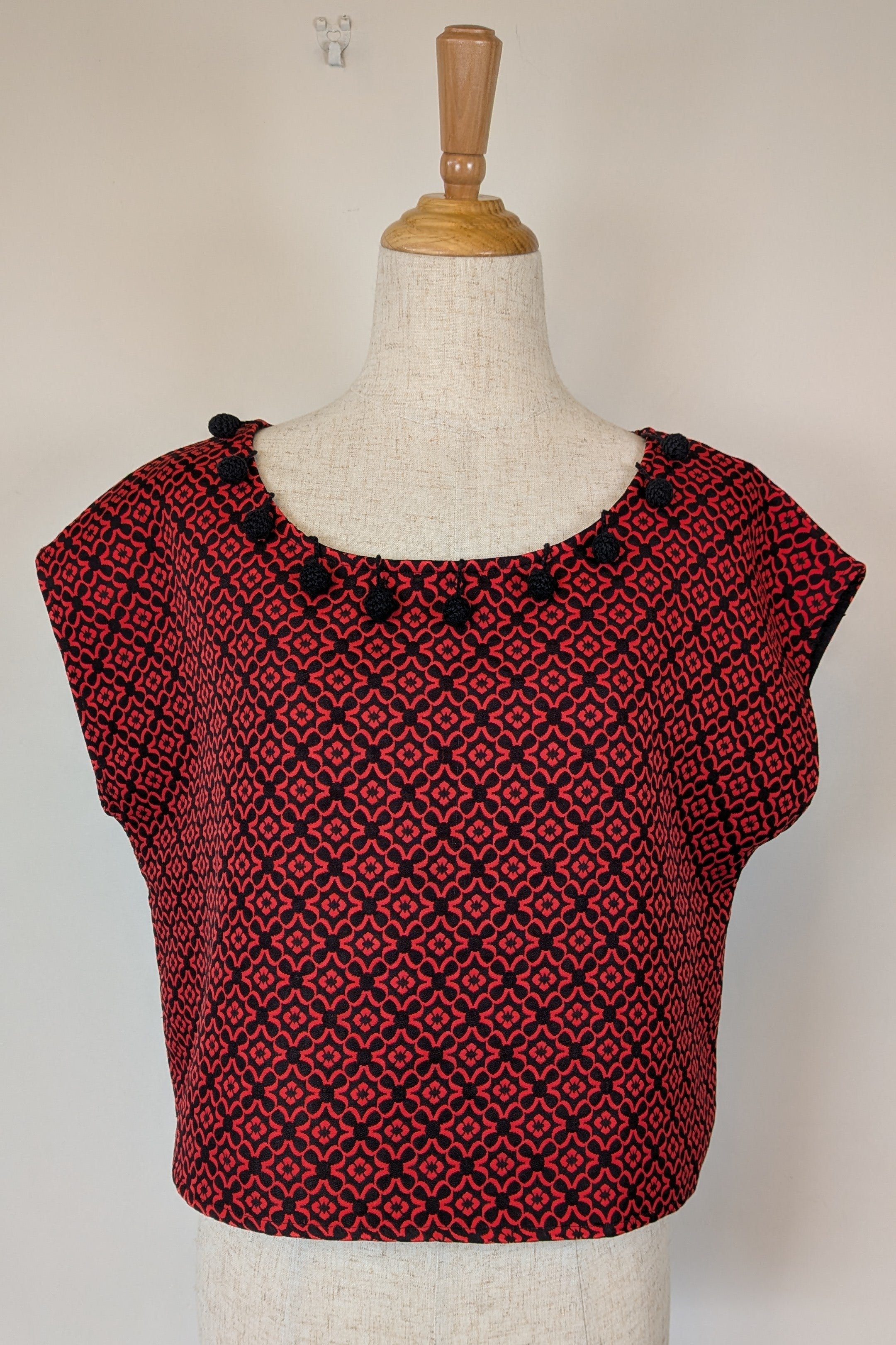 Revival Retro Red & Black Pom Pom Top Size 14