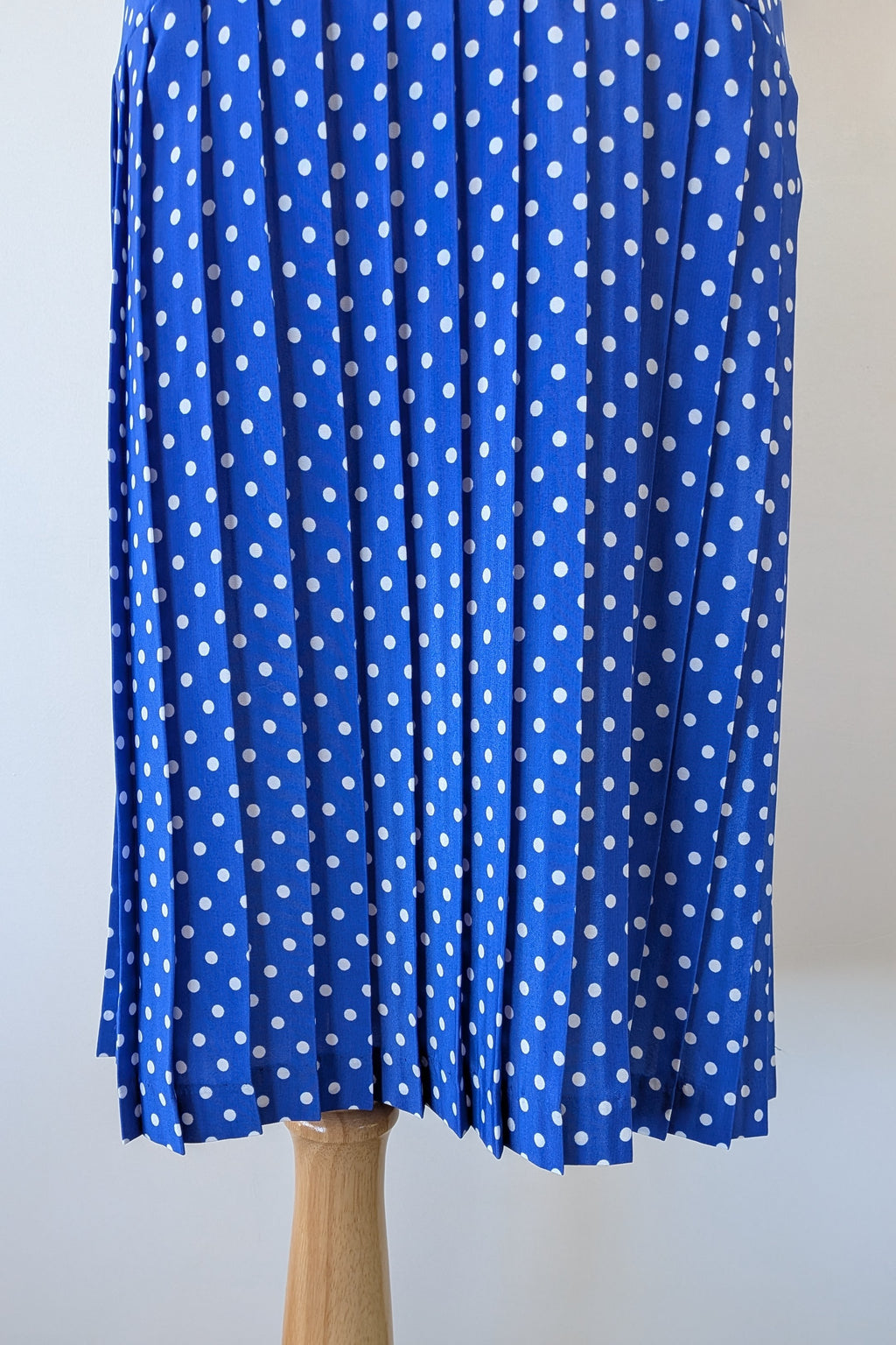 Vintage 80s Today's Classics Blue & White Polka Dot Pleated Tea Dress Size 12