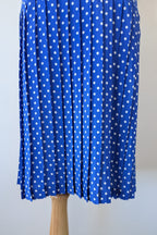 Vintage 80s Today's Classics Blue & White Polka Dot Pleated Tea Dress Size 12