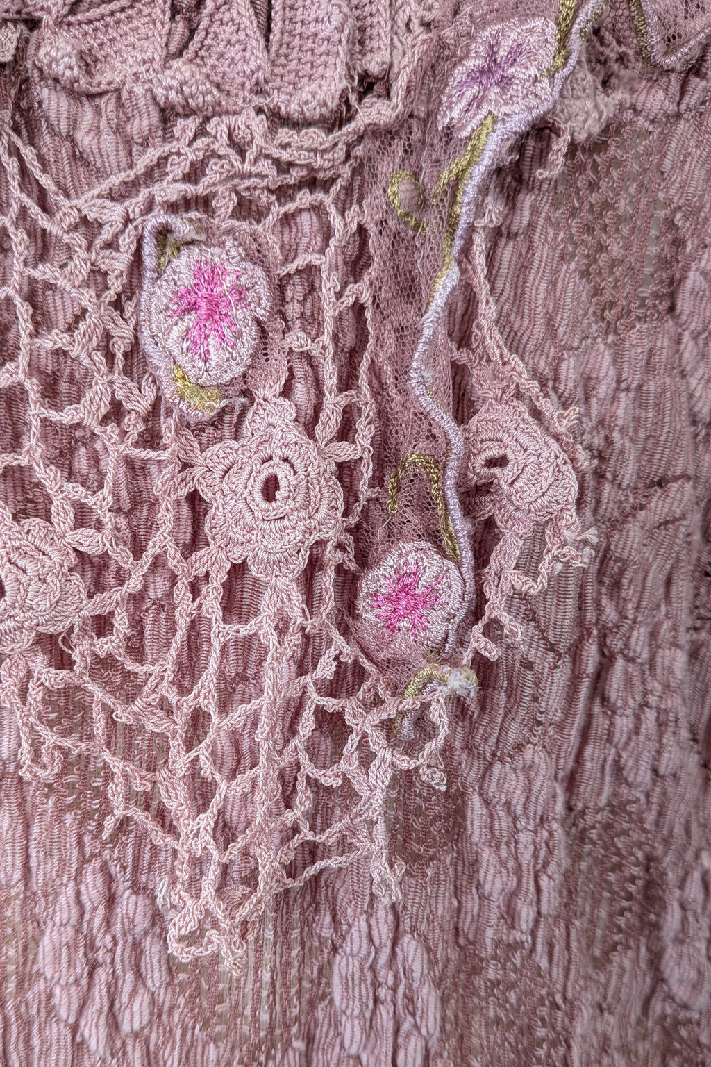 Lace Palace Antique Lace Crochet Pink Fairycore Tunic Top Size S/M
