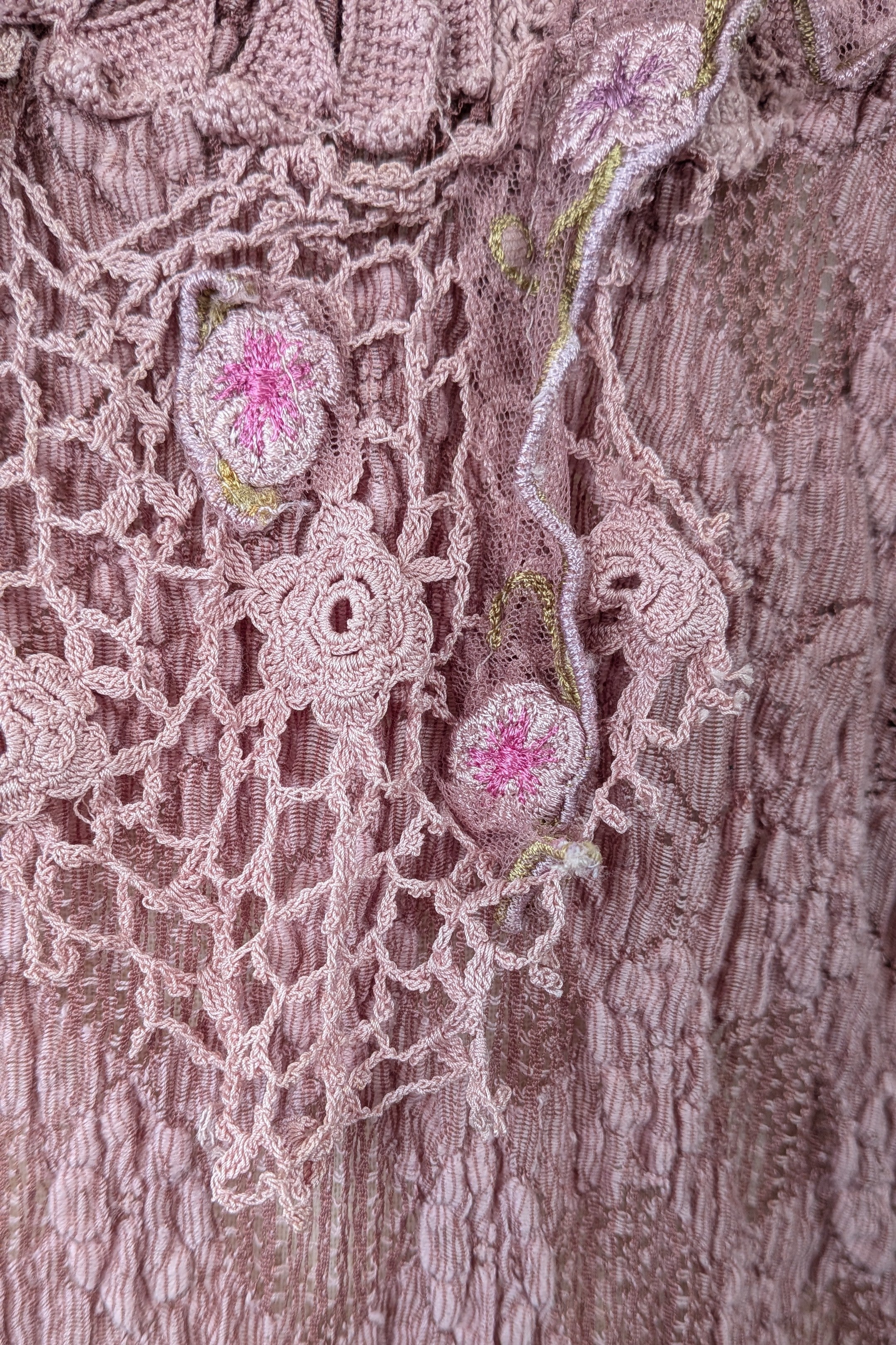 Lace Palace Antique Lace Crochet Pink Fairycore Tunic Top Size S/M