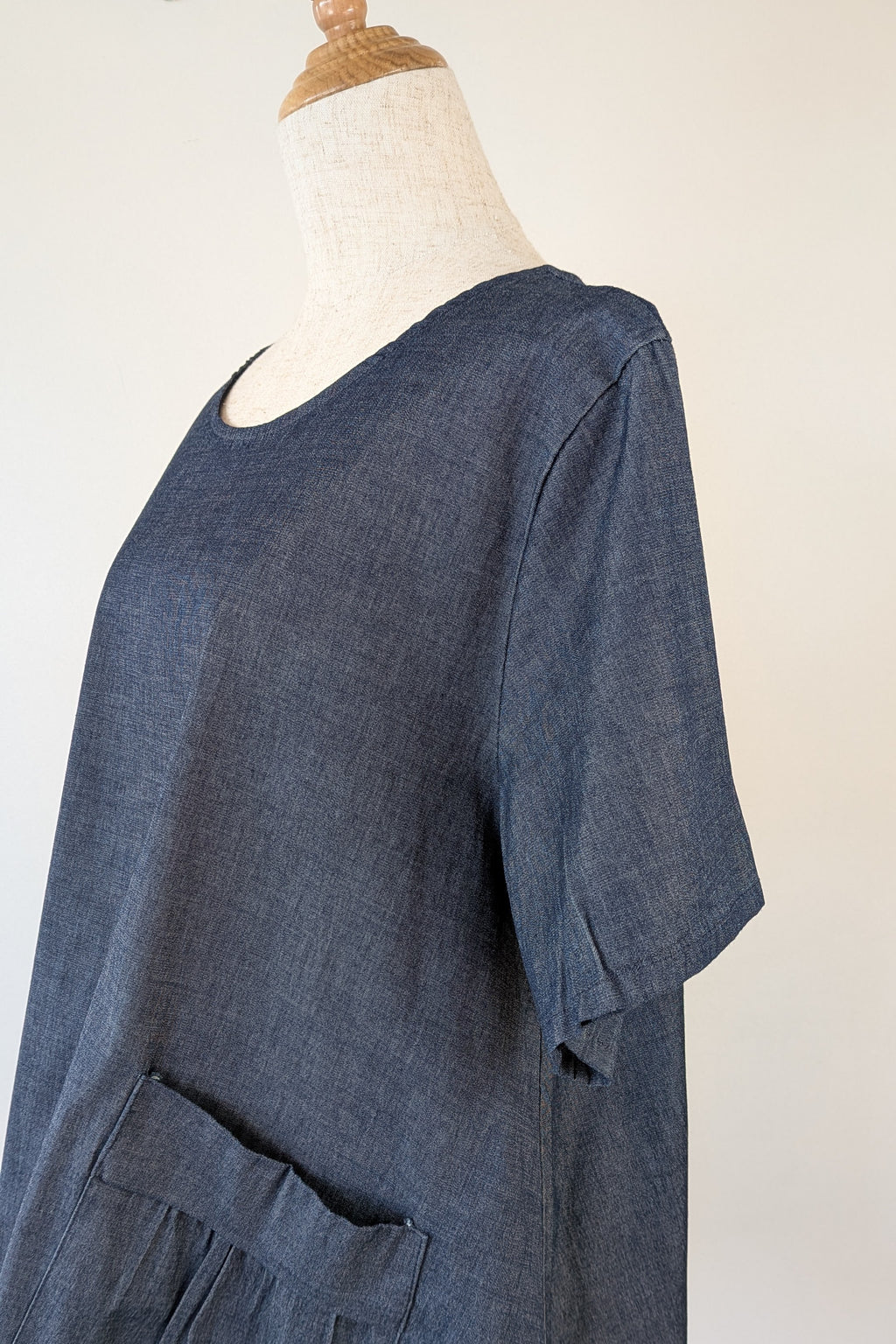 158C Blue Denim Cotton Blend Top in One Size