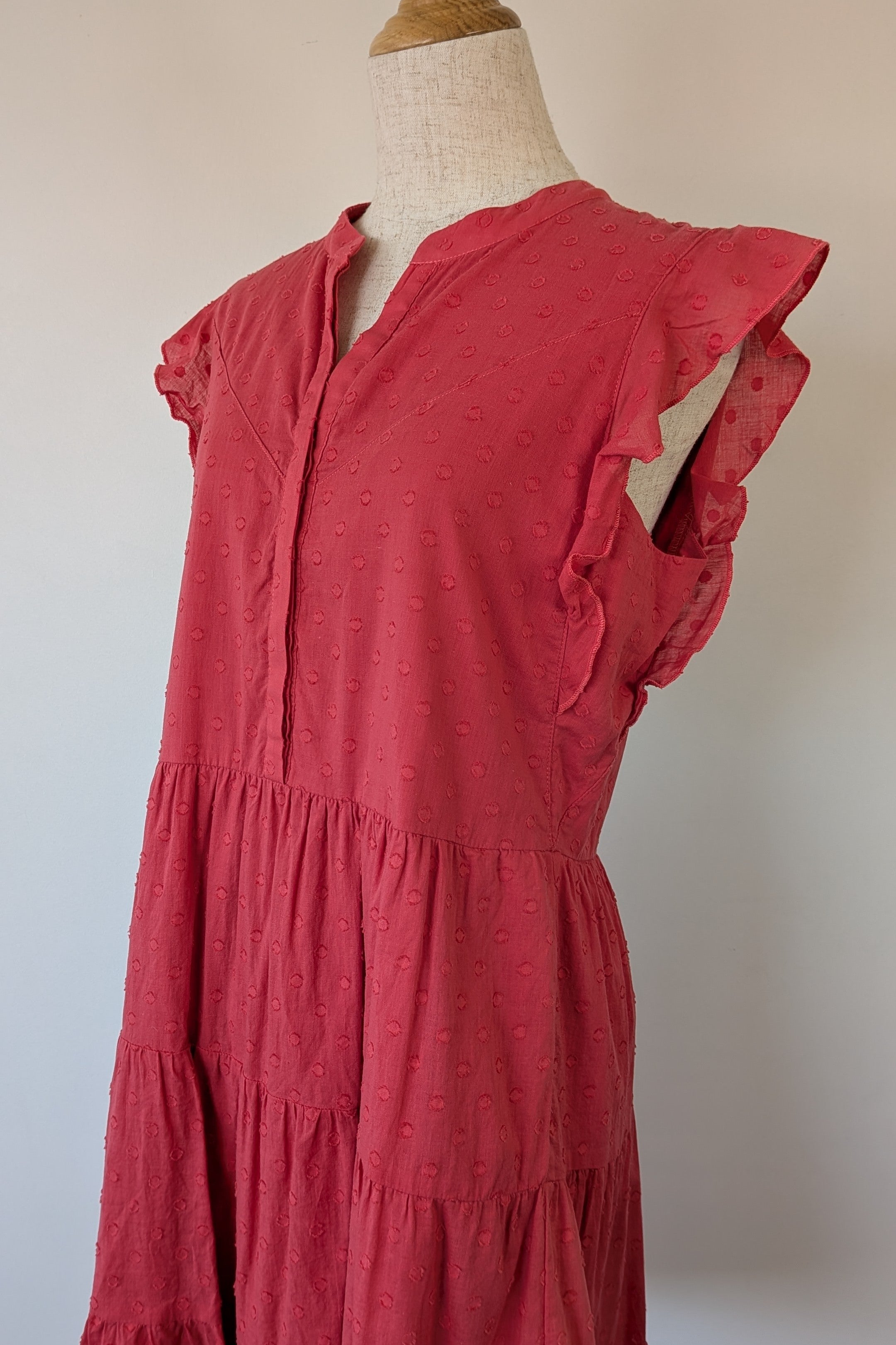 French Connection Geranium Polka Dot 100% Cotton Flutter Sleeve Dress Size 8