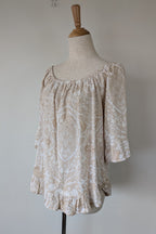 W Lane Linen Blend Beige & White Paisley Print Top Size 10