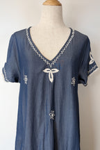 Ruby Yaya Denim Blue Embroidered Kaftan Dress Size M