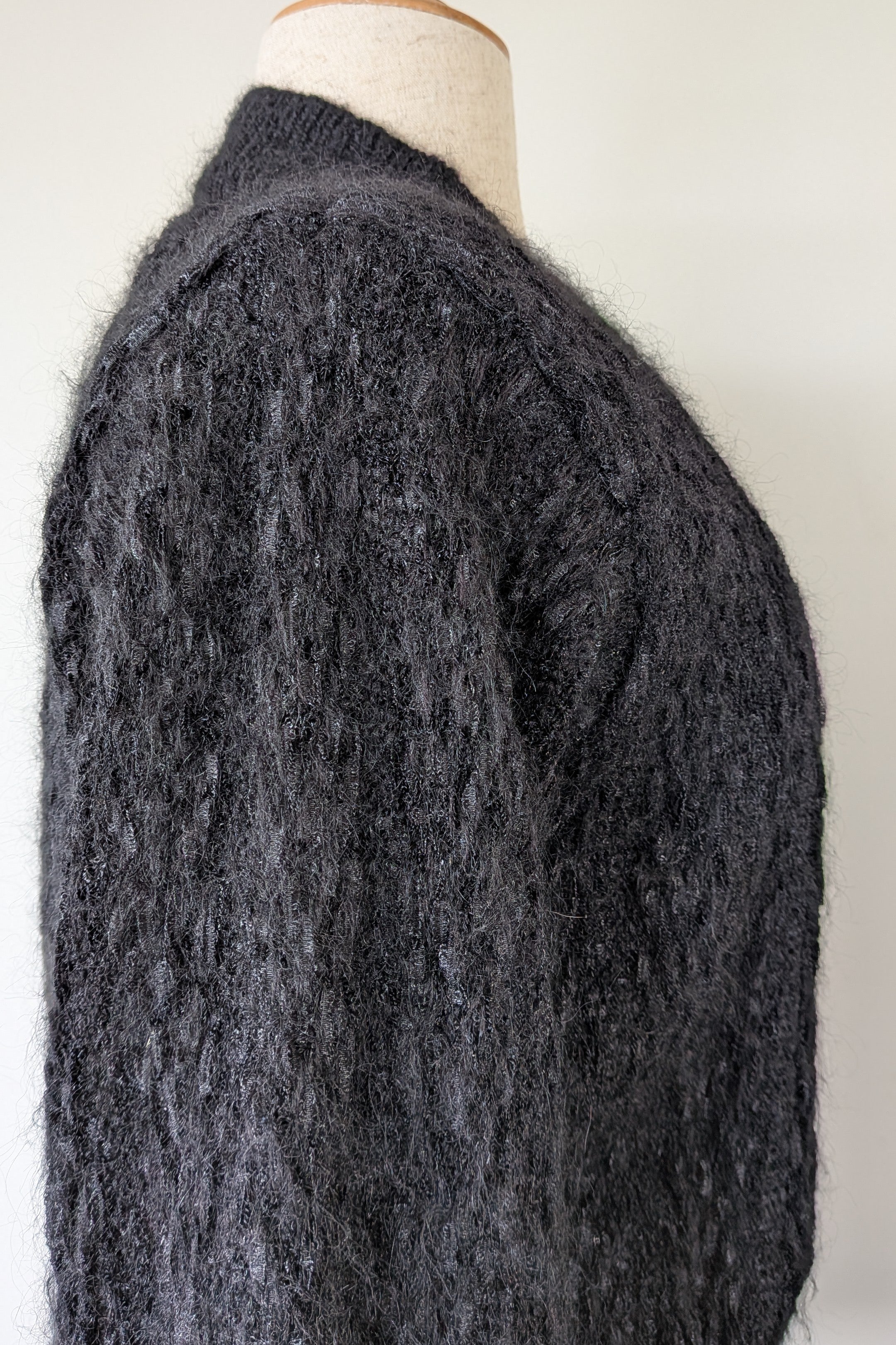 Vintage 80s Bettina Knits Black Wool Blend Bomber Cardigan Size S