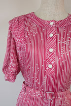 Vintage 80s Debra Fashions Melbourne Pink & White Abstract Pattern Shirtwaister Dress Size 10/12