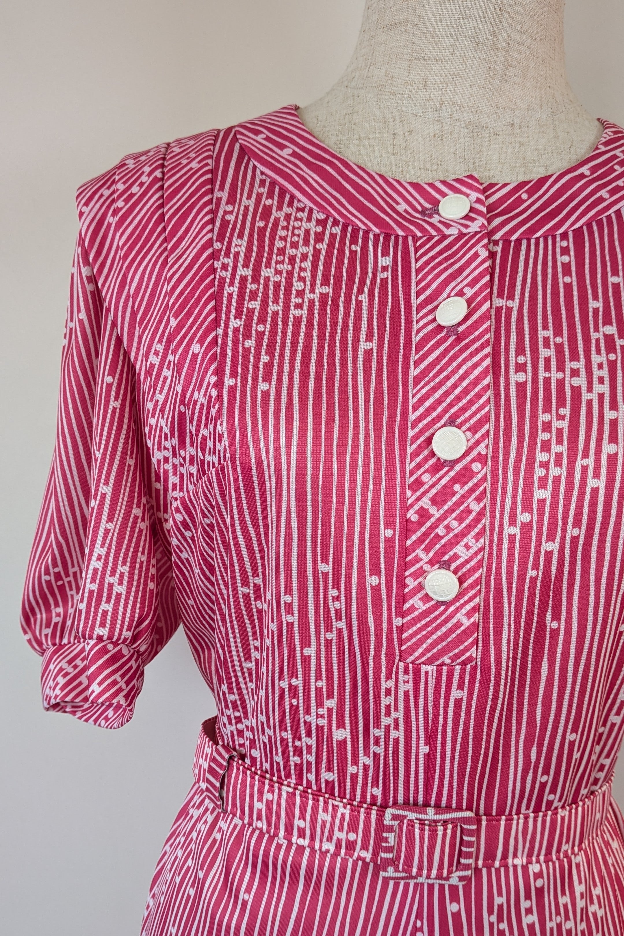 Vintage 80s Debra Fashions Melbourne Pink & White Abstract Pattern Shirtwaister Dress Size 10/12