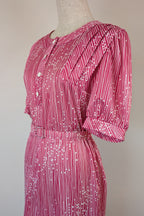 Vintage 80s Debra Fashions Melbourne Pink & White Abstract Pattern Shirtwaister Dress Size 10/12