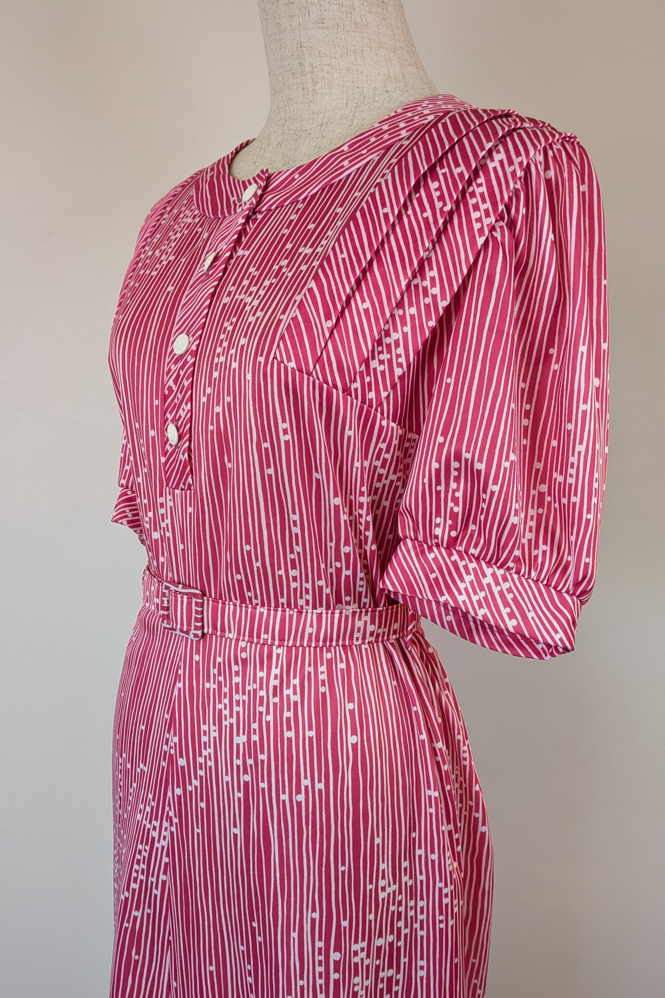 Vintage 80s Debra Fashions Melbourne Pink & White Abstract Pattern Shirtwaister Dress Size 10/12