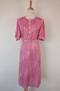 Vintage 80s Debra Fashions Melbourne Pink & White Abstract Pattern Shirtwaister Dress Size 10/12