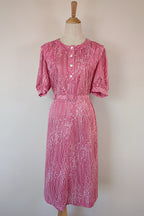 Vintage 80s Debra Fashions Melbourne Pink & White Abstract Pattern Shirtwaister Dress Size 10/12