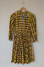 Vintage 70s Handmade Yellow Plaid Fit and Flare Midi Dress Size 4