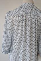 Country Road Blue Geometric Cotton Puff Sleeve Shirt Size S