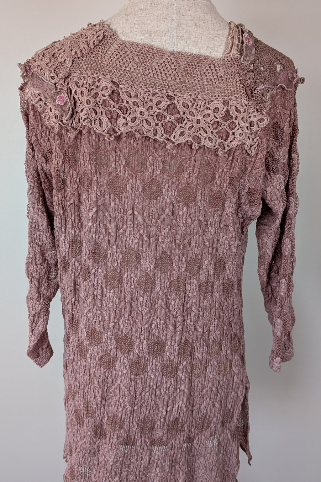Lace Palace Antique Lace Crochet Pink Fairycore Tunic Top Size S/M