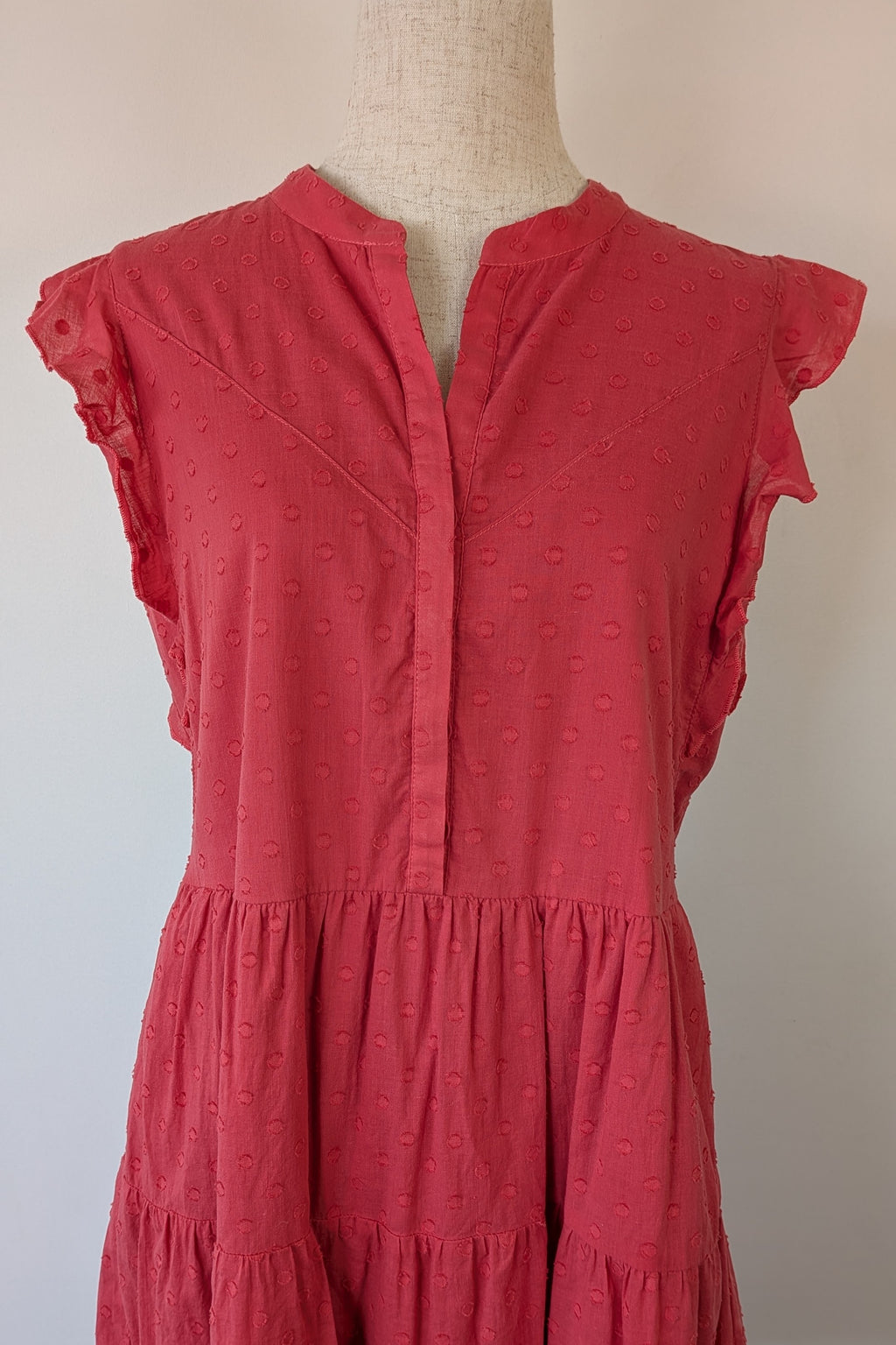 French Connection Geranium Polka Dot 100% Cotton Flutter Sleeve Dress Size 8