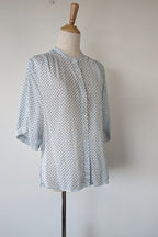 Country Road Blue Geometric Cotton Puff Sleeve Shirt Size S