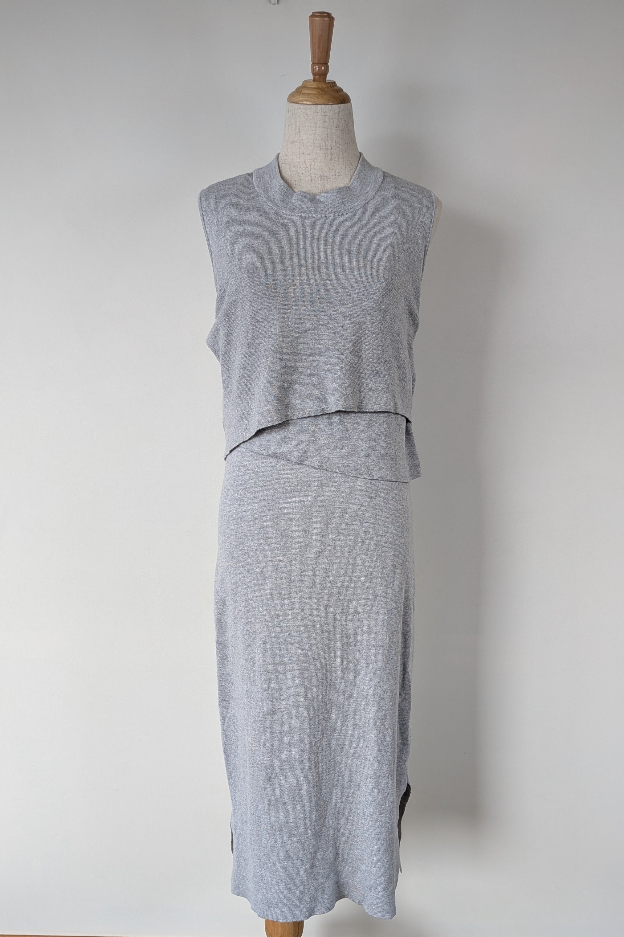 Ripe Maternity Silver Marle Layered Knit Nursing Dress Size M