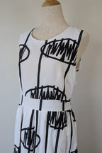 Orientique Black White Arty Linen Cotton Dress Size 10