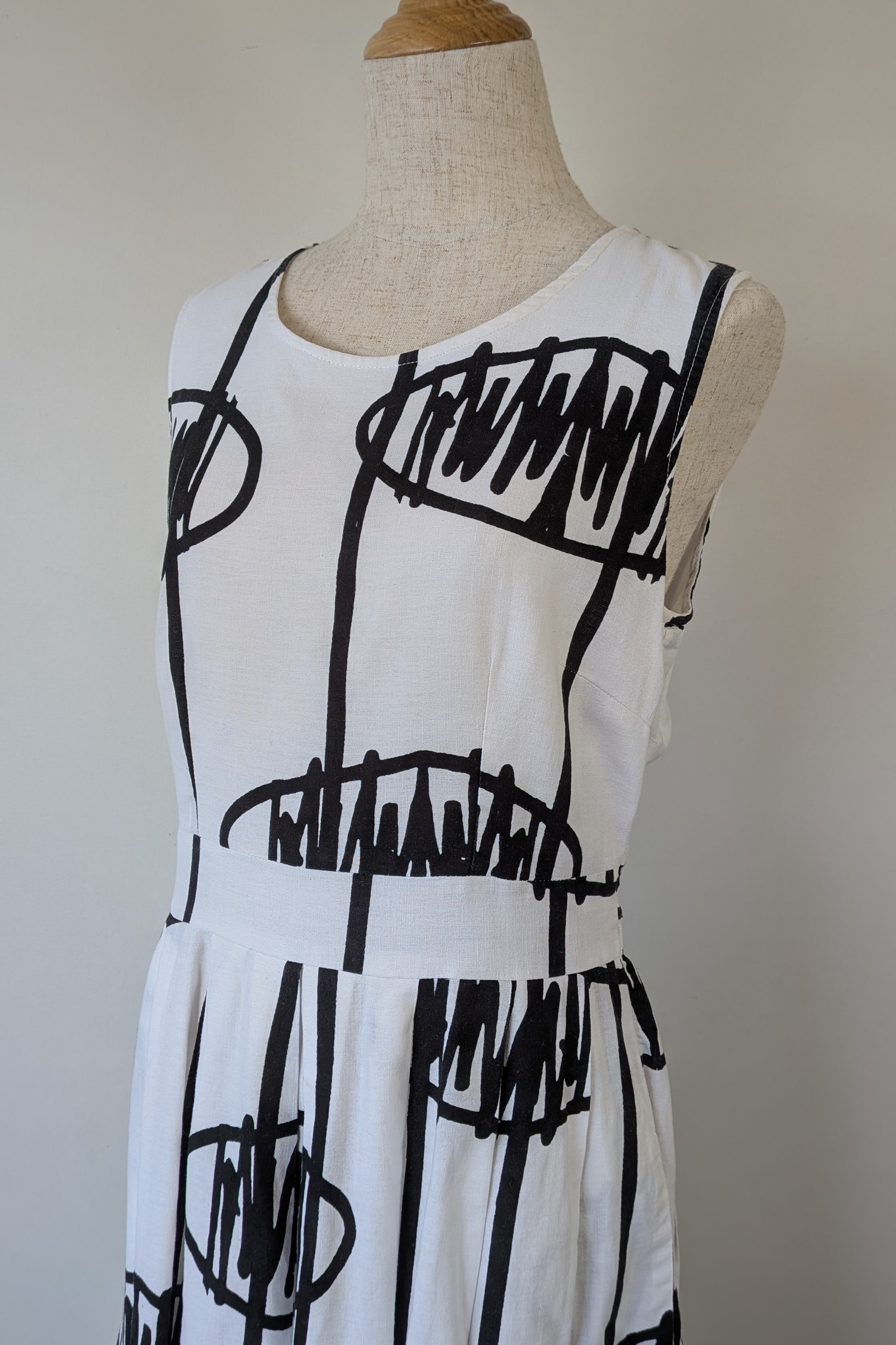 Orientique Black White Arty Linen Cotton Dress Size 10