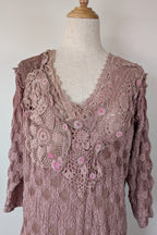 Lace Palace Antique Lace Crochet Pink Fairycore Tunic Top Size S/M