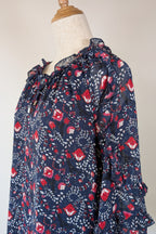 Liz Jordan Designer Collection Frill Trim Lurex Printed Top in Midnight Size 8 BNWT RRP $139.99