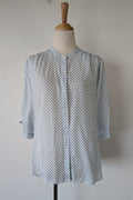 Country Road Blue Geometric Cotton Puff Sleeve Shirt Size S