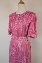 Vintage 80s Debra Fashions Melbourne Pink & White Abstract Pattern Shirtwaister Dress Size 10/12