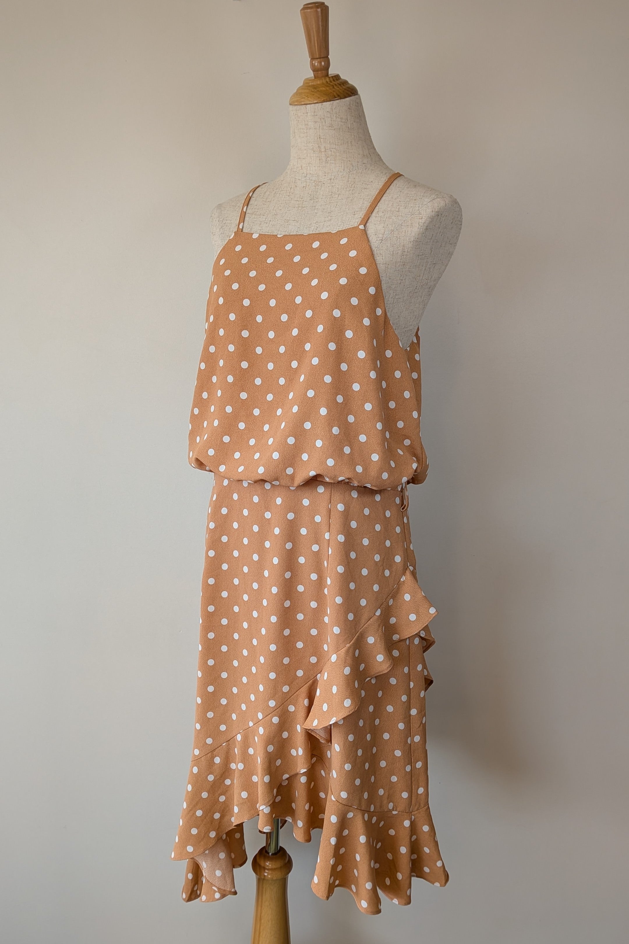 Billy J Tan Polka Dot Asymmetrical Dress Size 12 Brand New With Tags RRP $69.95
