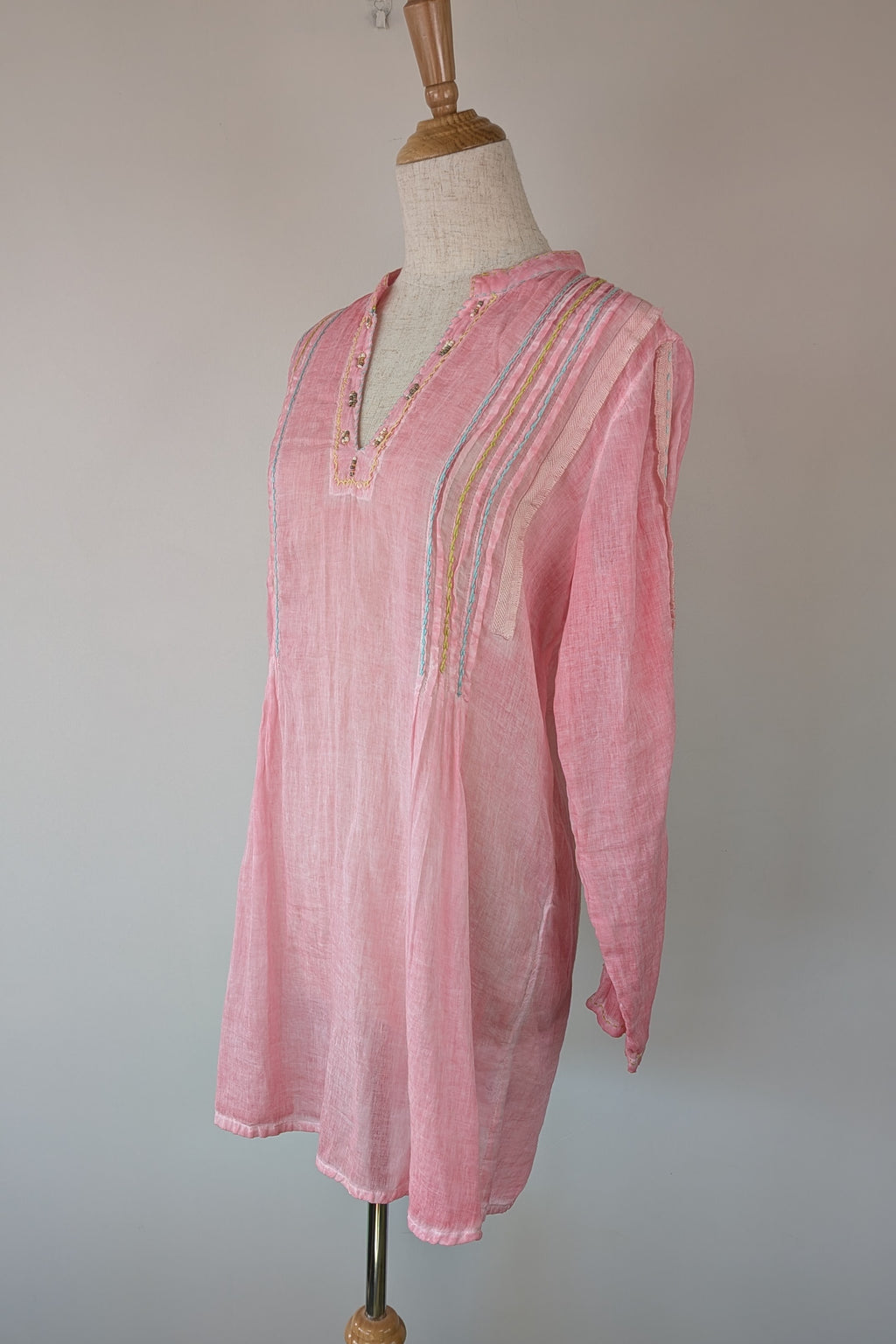 Nemuki Pink Embroidered 100% Cotton Gauze Kurta Tunic Size M