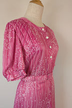 Vintage 80s Debra Fashions Melbourne Pink & White Abstract Pattern Shirtwaister Dress Size 10/12