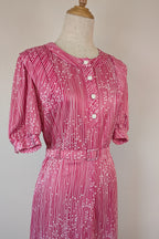 Vintage 80s Debra Fashions Melbourne Pink & White Abstract Pattern Shirtwaister Dress Size 10/12