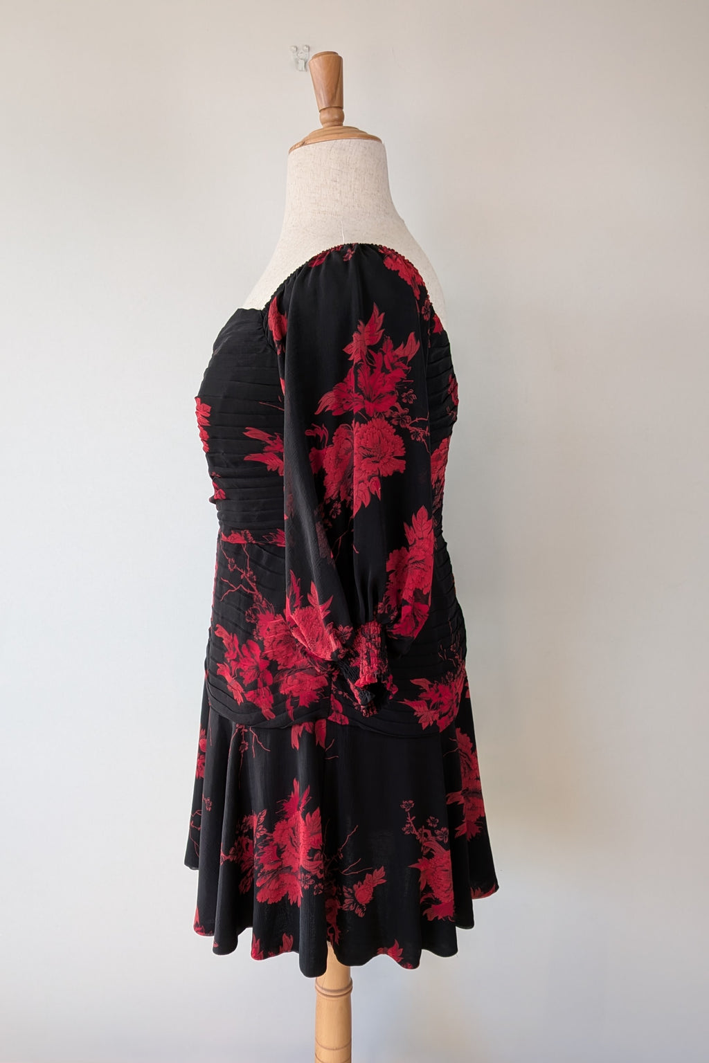 City Chic Crimson Garden Ruched Off The Shoulder Dress Size S