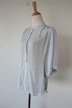 Country Road Blue Geometric Cotton Puff Sleeve Shirt Size S