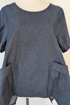158C Blue Denim Cotton Blend Top in One Size