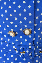 Vintage 80s Today's Classics Blue & White Polka Dot Pleated Tea Dress Size 12