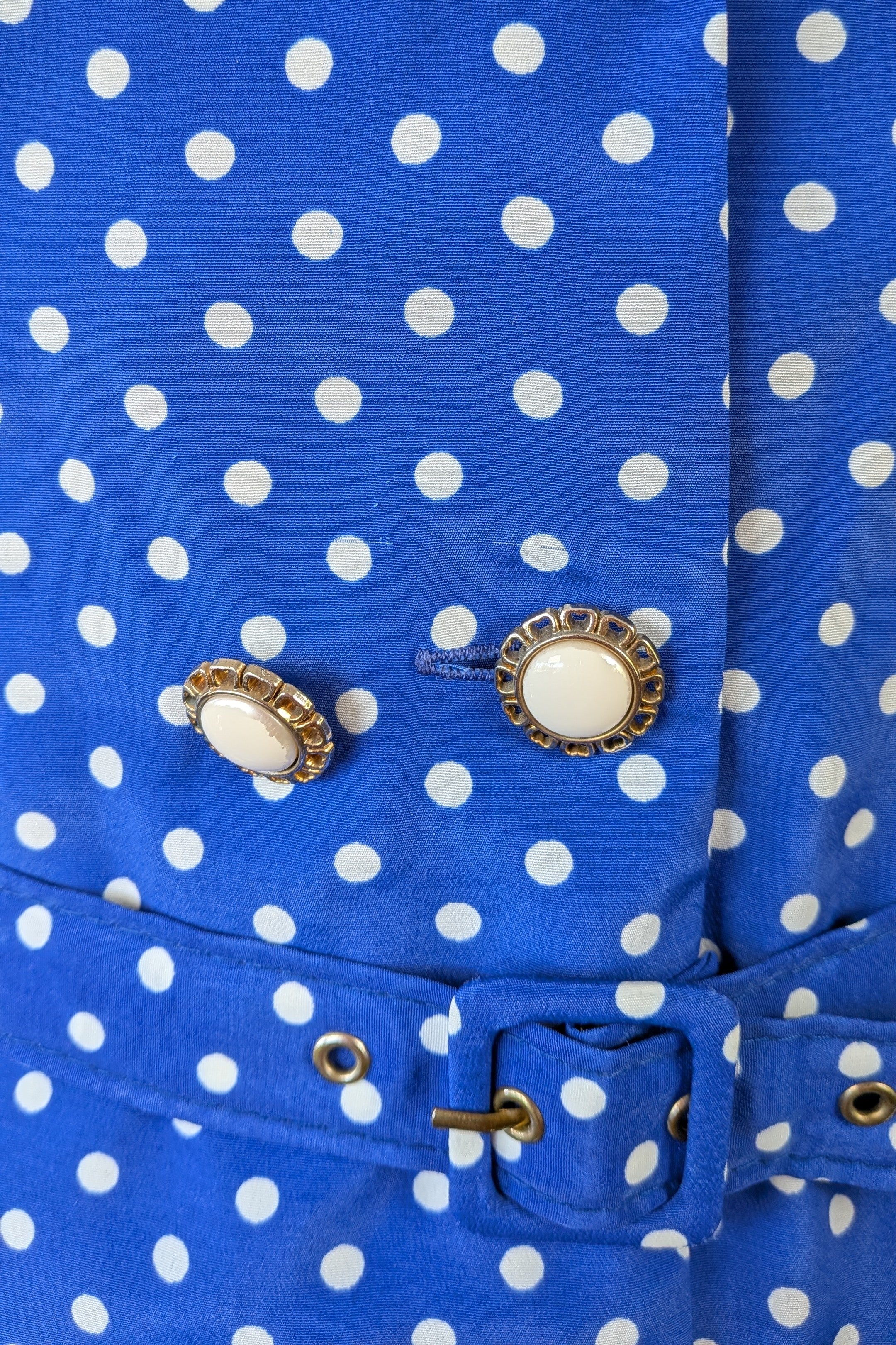 Vintage 80s Today's Classics Blue & White Polka Dot Pleated Tea Dress Size 12