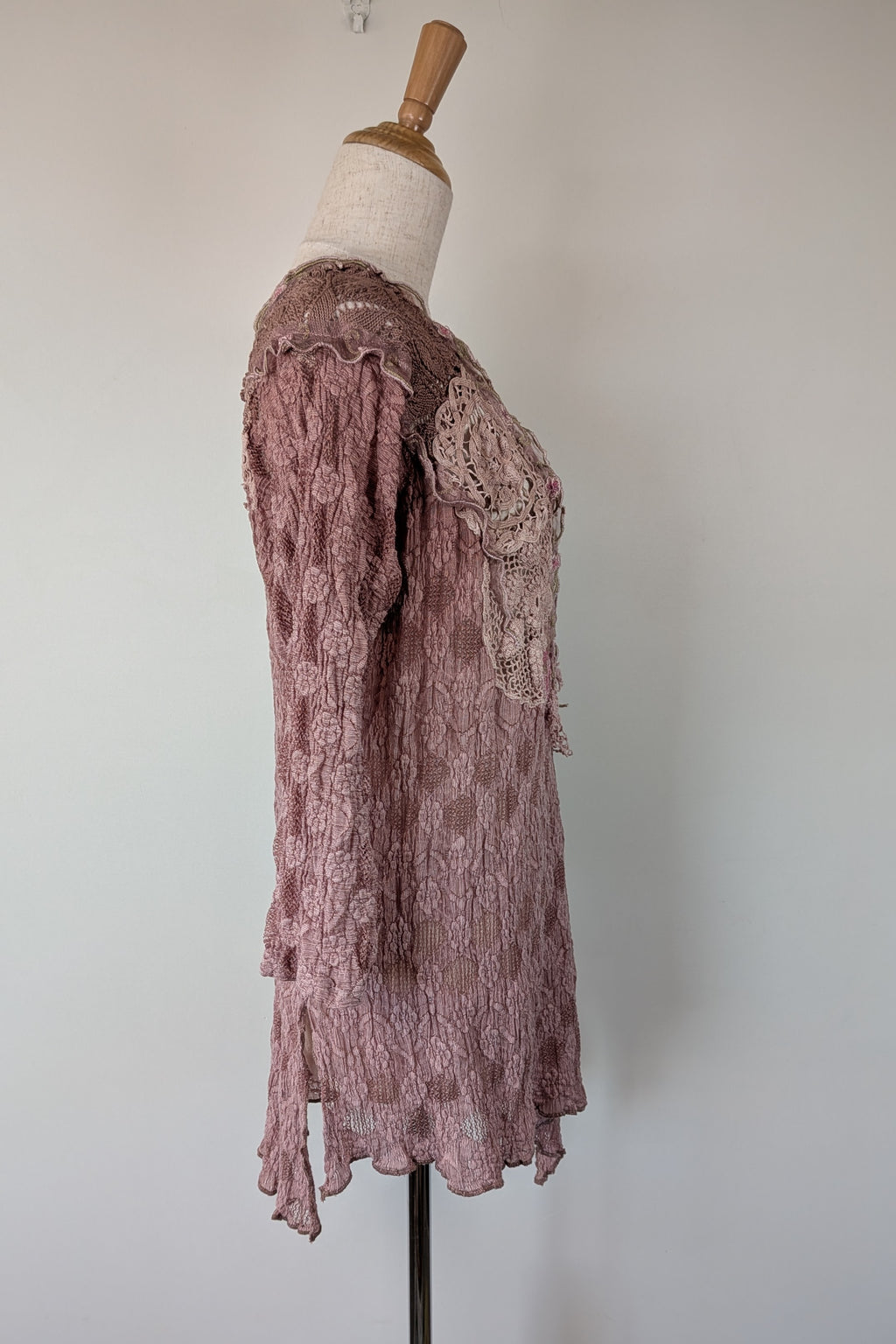 Lace Palace Antique Lace Crochet Pink Fairycore Tunic Top Size S/M