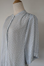 Country Road Blue Geometric Cotton Puff Sleeve Shirt Size S