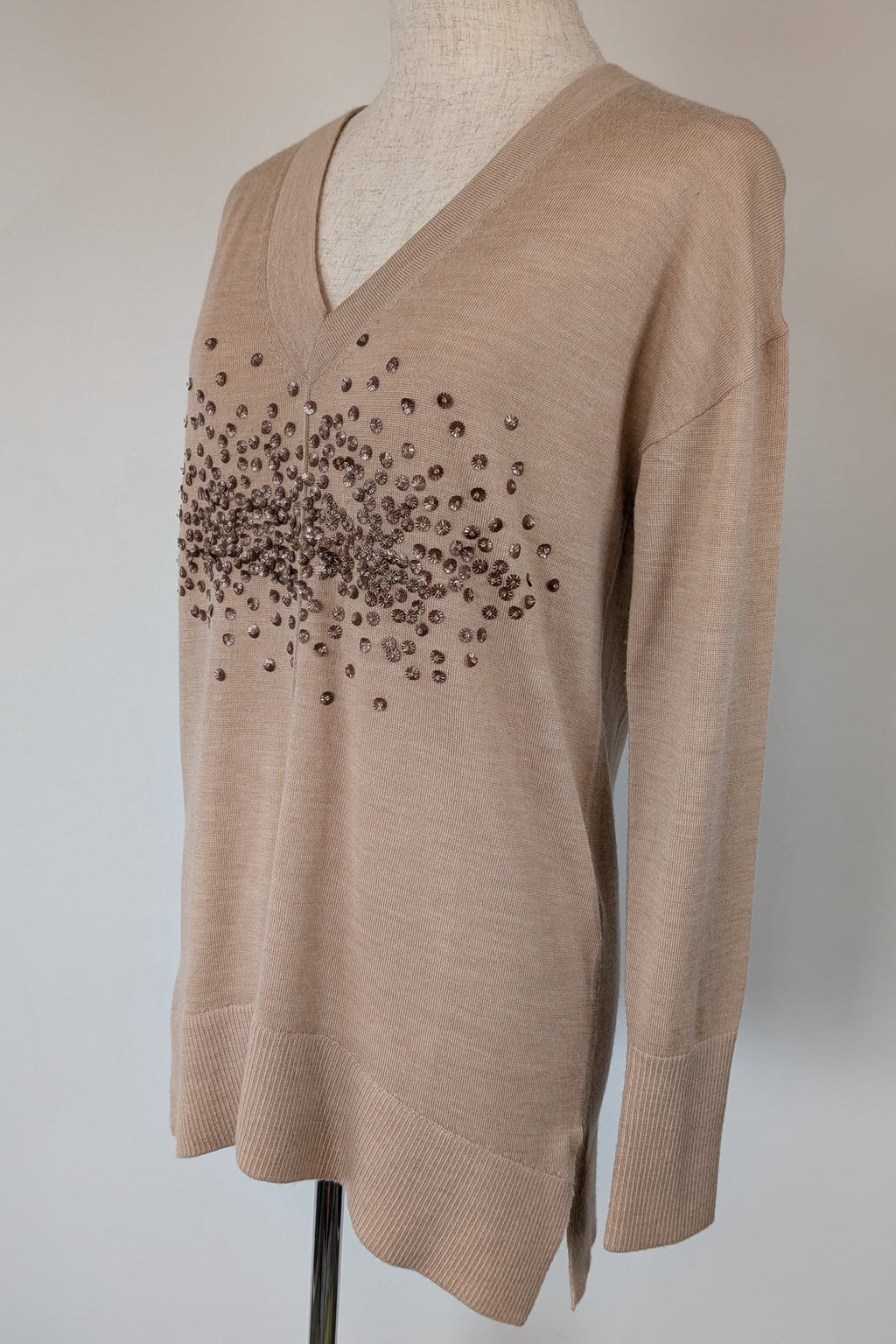 Witchery 100% Merino Wool Champagne Sequin Bead Detail Jumper Size XS