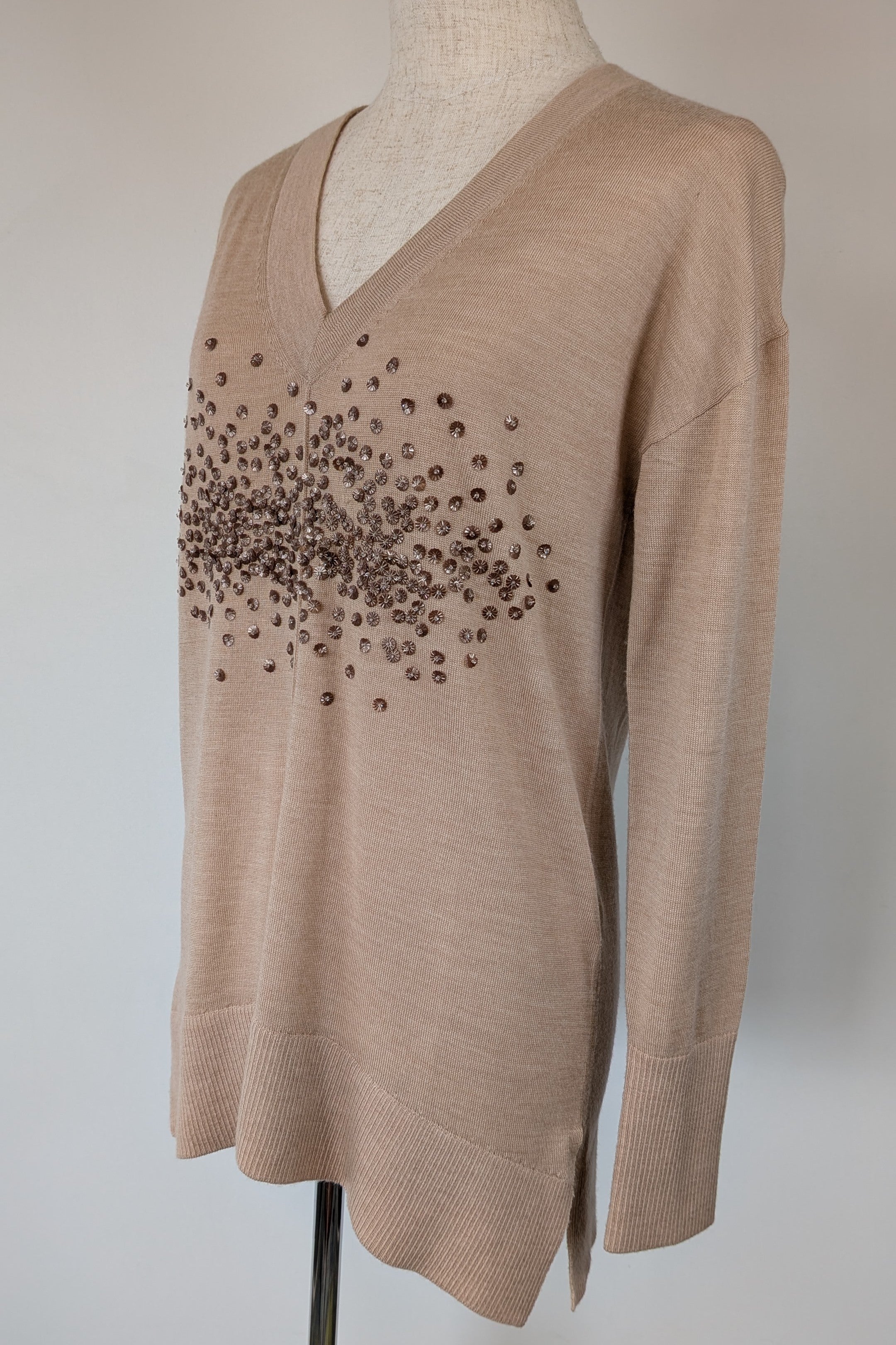 Witchery 100% Merino Wool Champagne Sequin Bead Detail Jumper Size XS