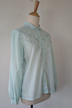 Vintage 70s Robert Lin International Blue Embroidered Blouse Size 10