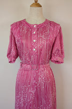 Vintage 80s Debra Fashions Melbourne Pink & White Abstract Pattern Shirtwaister Dress Size 10/12