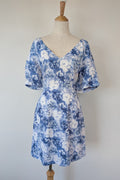 Tokito Blue & White Floral Puff Sleeve Dress Size 10