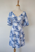 Tokito Blue & White Floral Puff Sleeve Dress Size 10