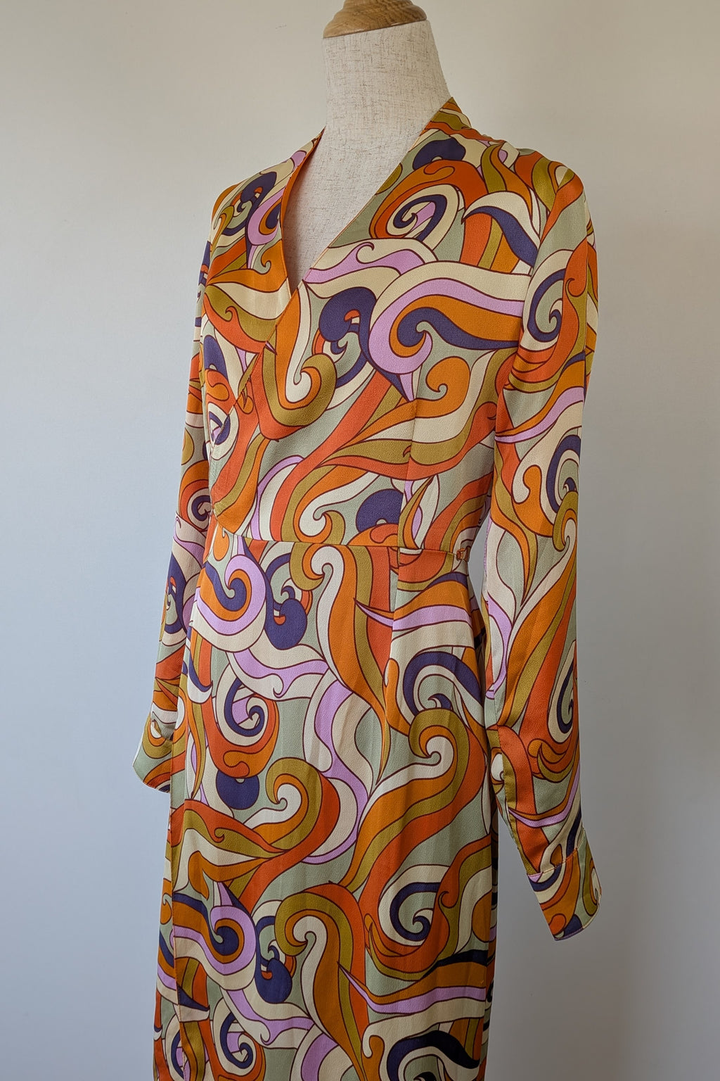 Never Fully Dressed Retro Groove Orange Wrap Midi Dress Size S