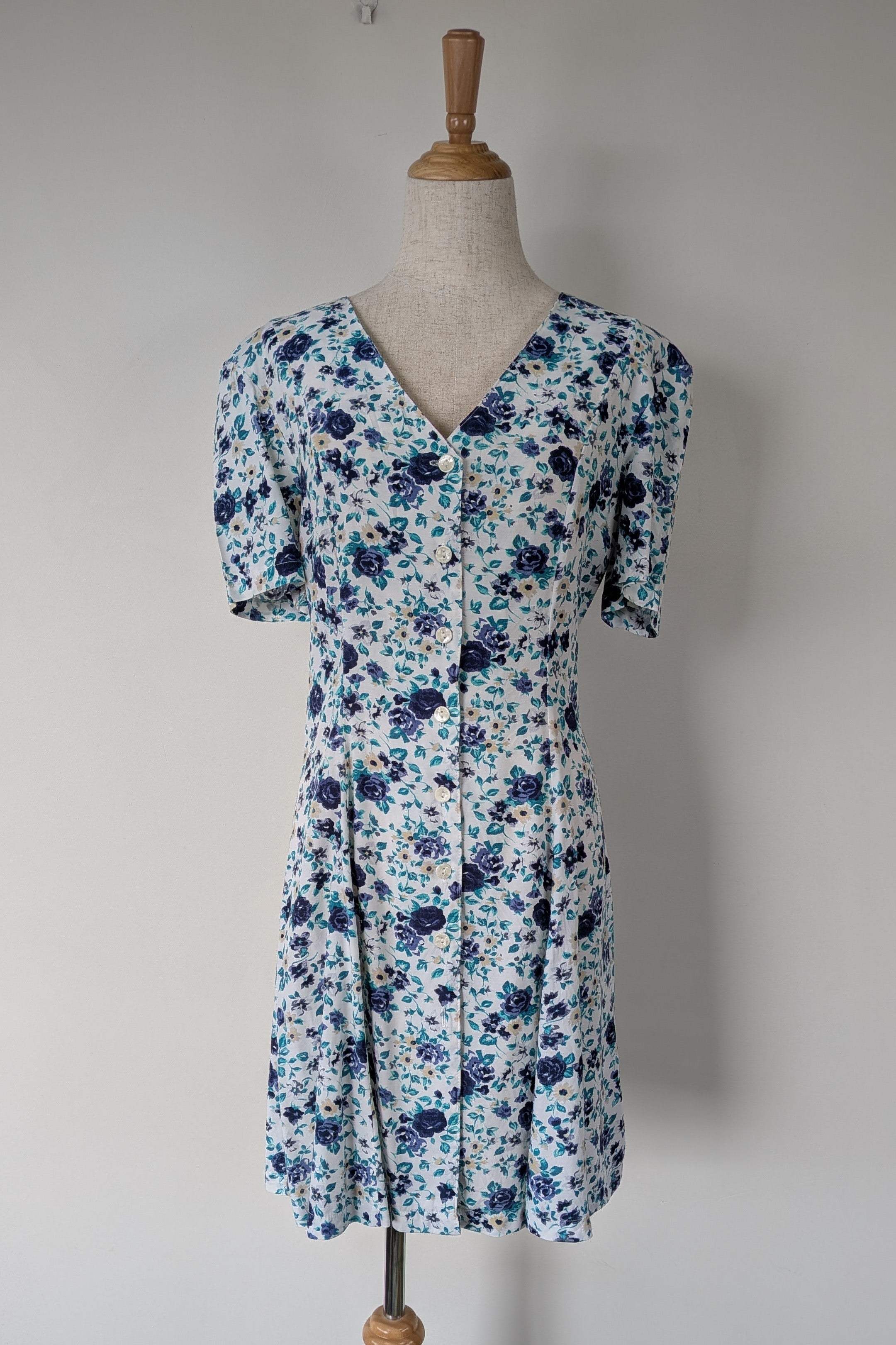 Vintage 90s Postie Fashions Blue Floral Day Dress Size 10