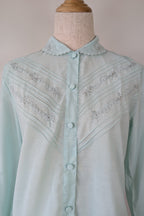 Vintage 70s Robert Lin International Blue Embroidered Blouse Size 10