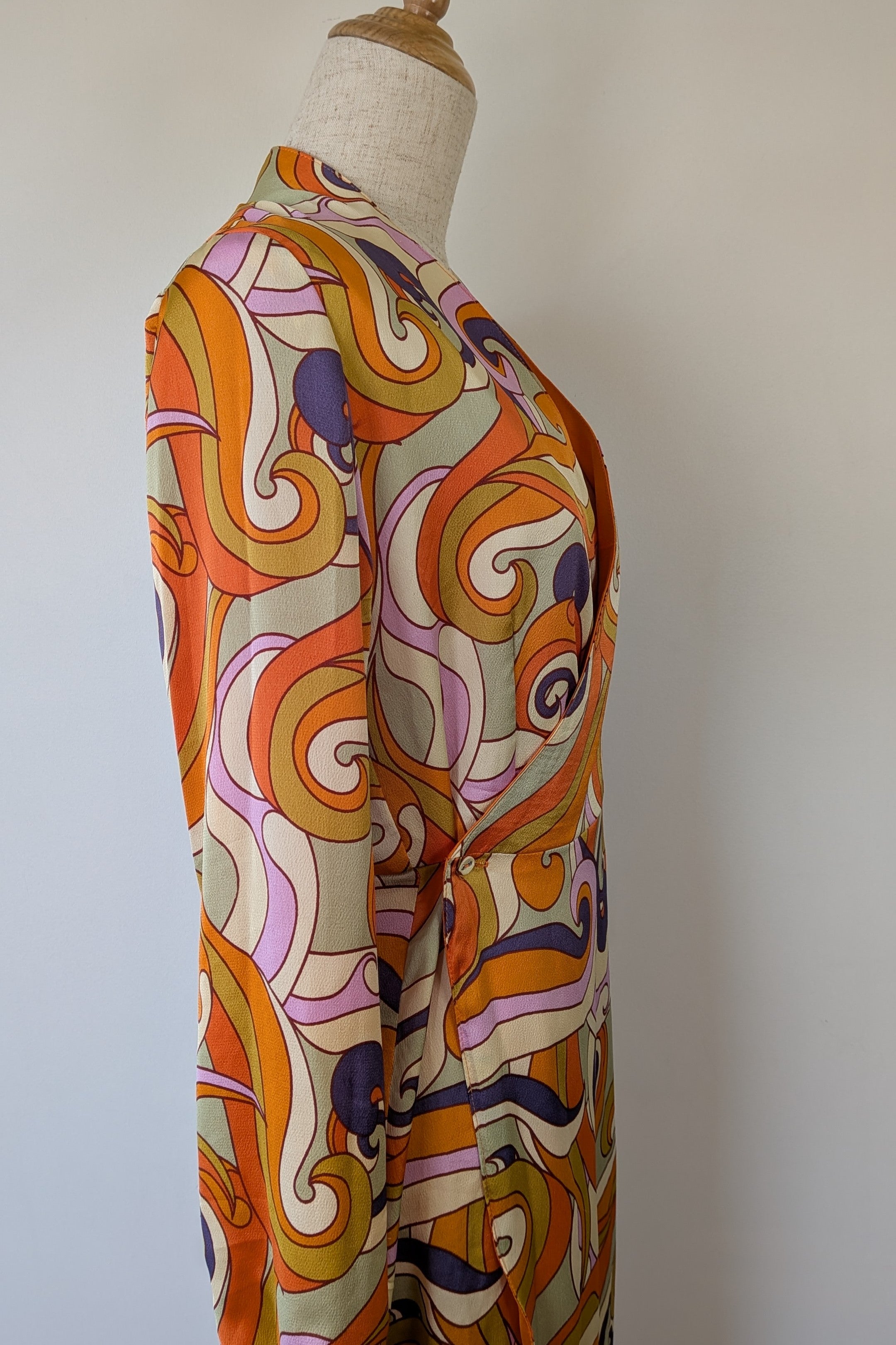 Never Fully Dressed Retro Groove Orange Wrap Midi Dress Size S