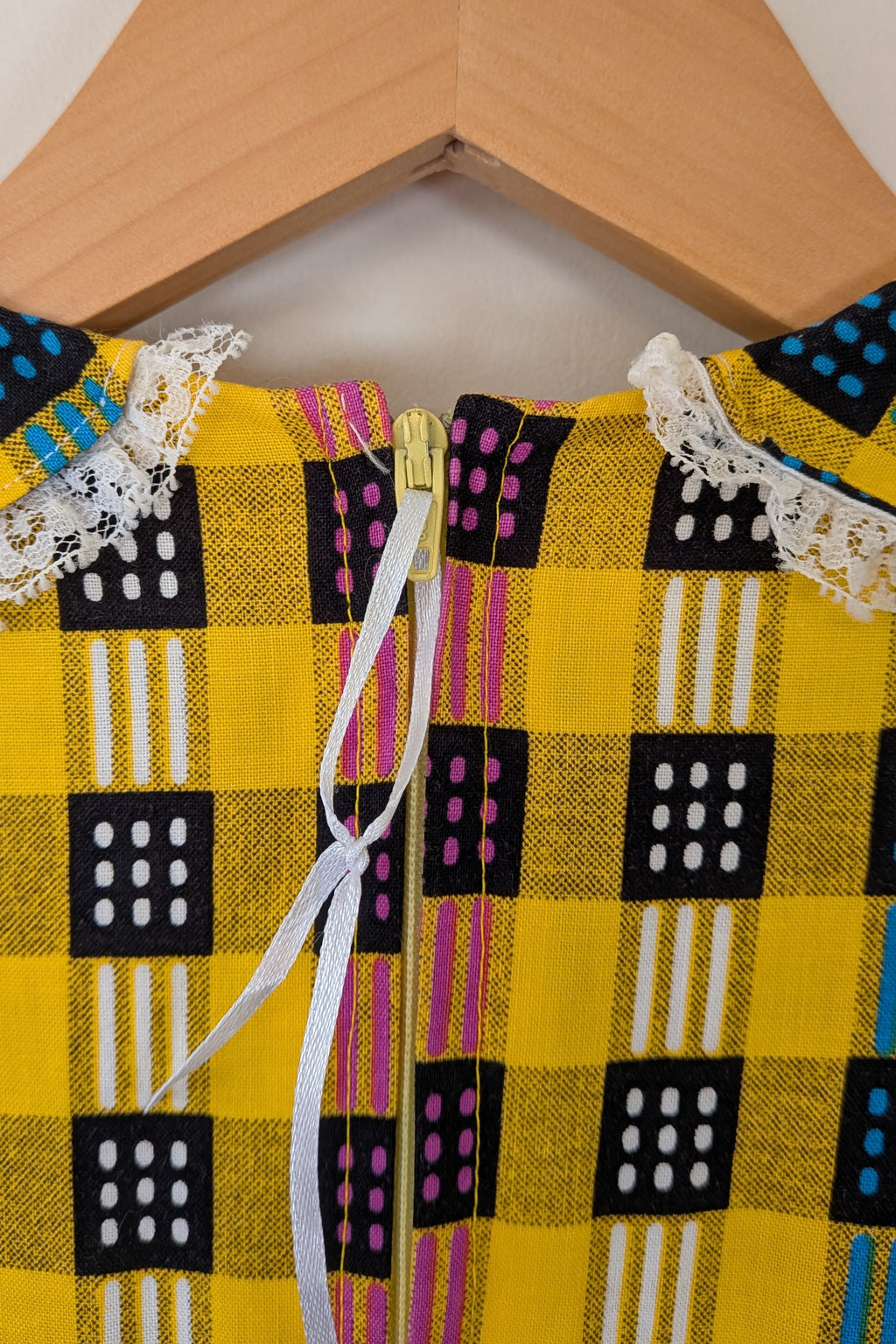 Vintage 70s Handmade Yellow Plaid Fit and Flare Midi Dress Size 4